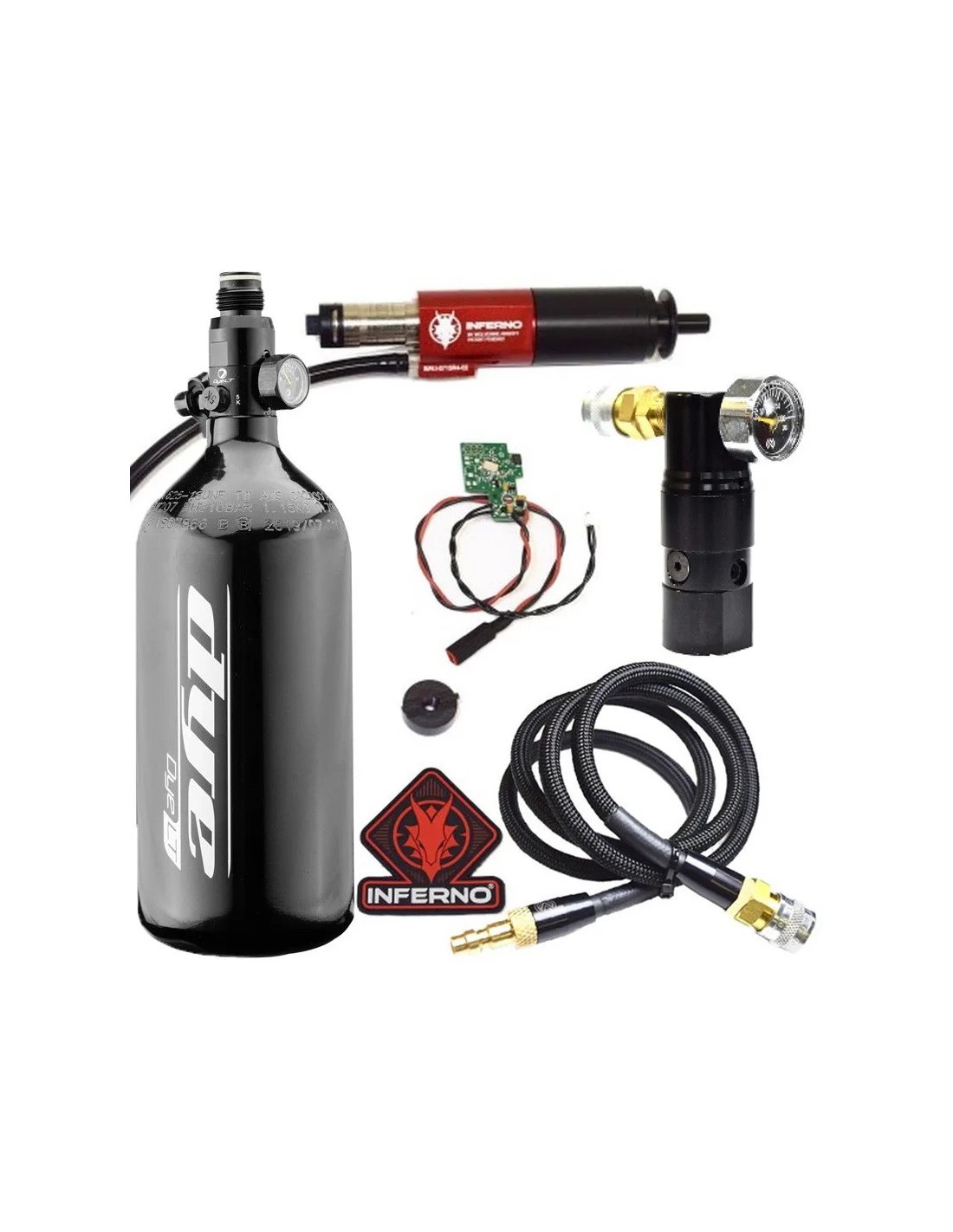 Pack SISTEMA HPA M4 M16 INFERNO SPARTAN Gen2 + Regulador HPA + Línea de aire + Botella 0,8 L