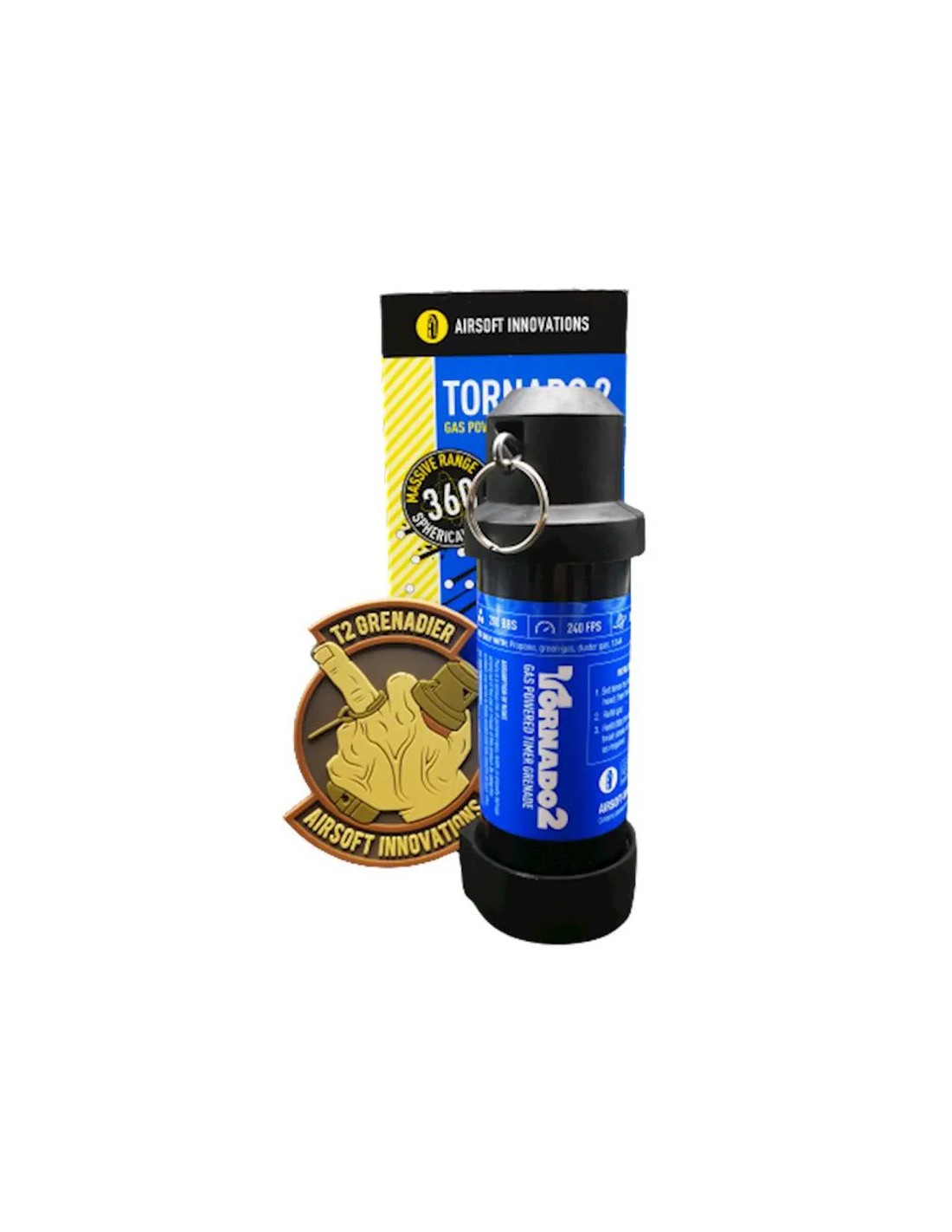 GRANADA TORNADO 360 200 BOLAS TEMPORIZADOR AJUSTABLE METÁLICA PROTECTORES DE GOMA RECARGA RÁPIDA
