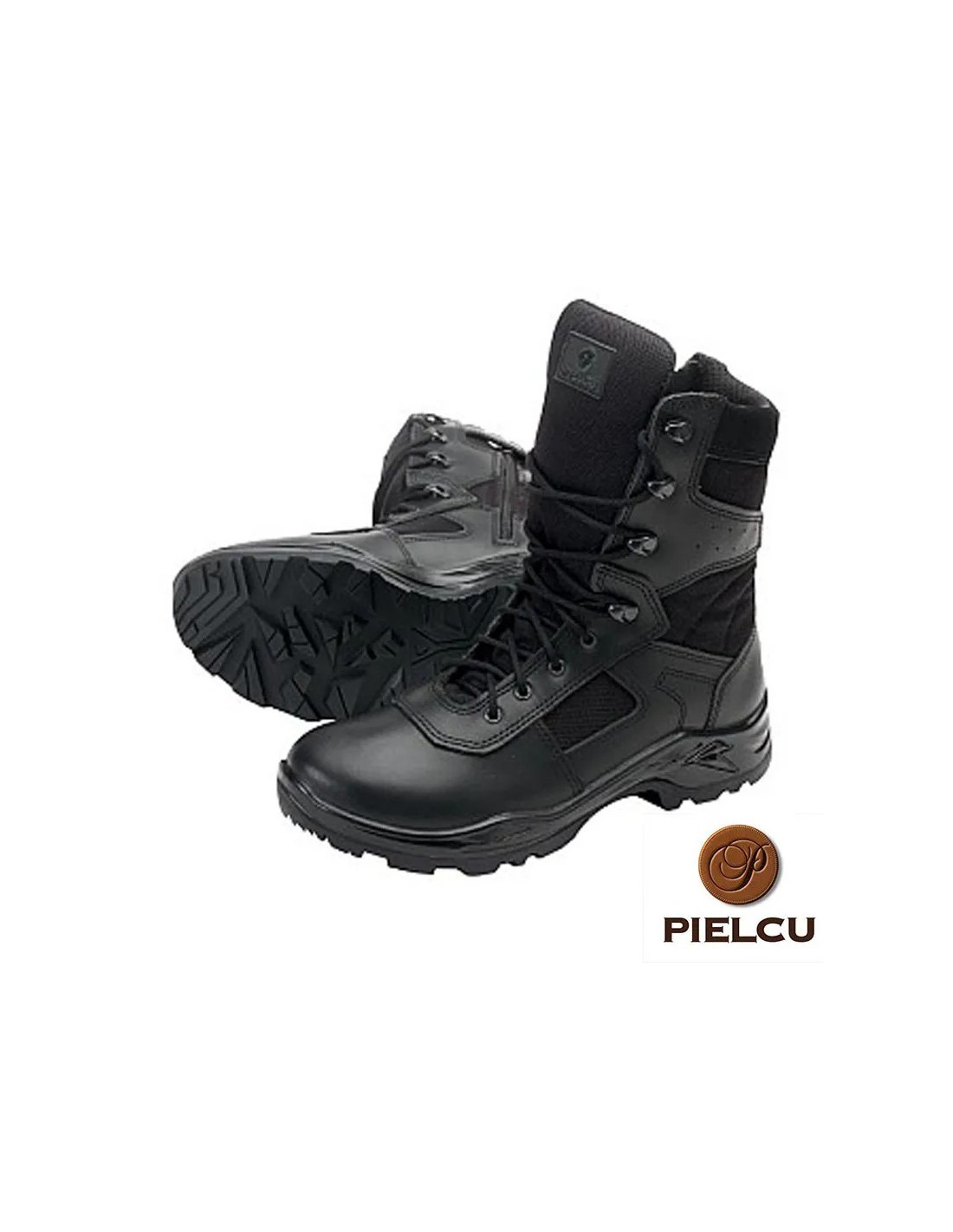 Bota táctica de piel flor y cordura hidrófuga con cremallera lateral y suela de doble densidad