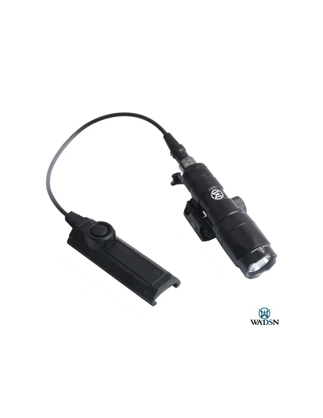LINTERNA MINI LED CREE XPE R5 280 LÚMENES CUERPO DE ALUMINIO SOPORTE PARA RIEL DE 20 mm CON MANDO A DISTANCIA POLÍMERO LUZ CONSTANTE O MOMENTÁNEA FUNCIONA CON UNA BATERÍA CR123A 100 mm 110 g