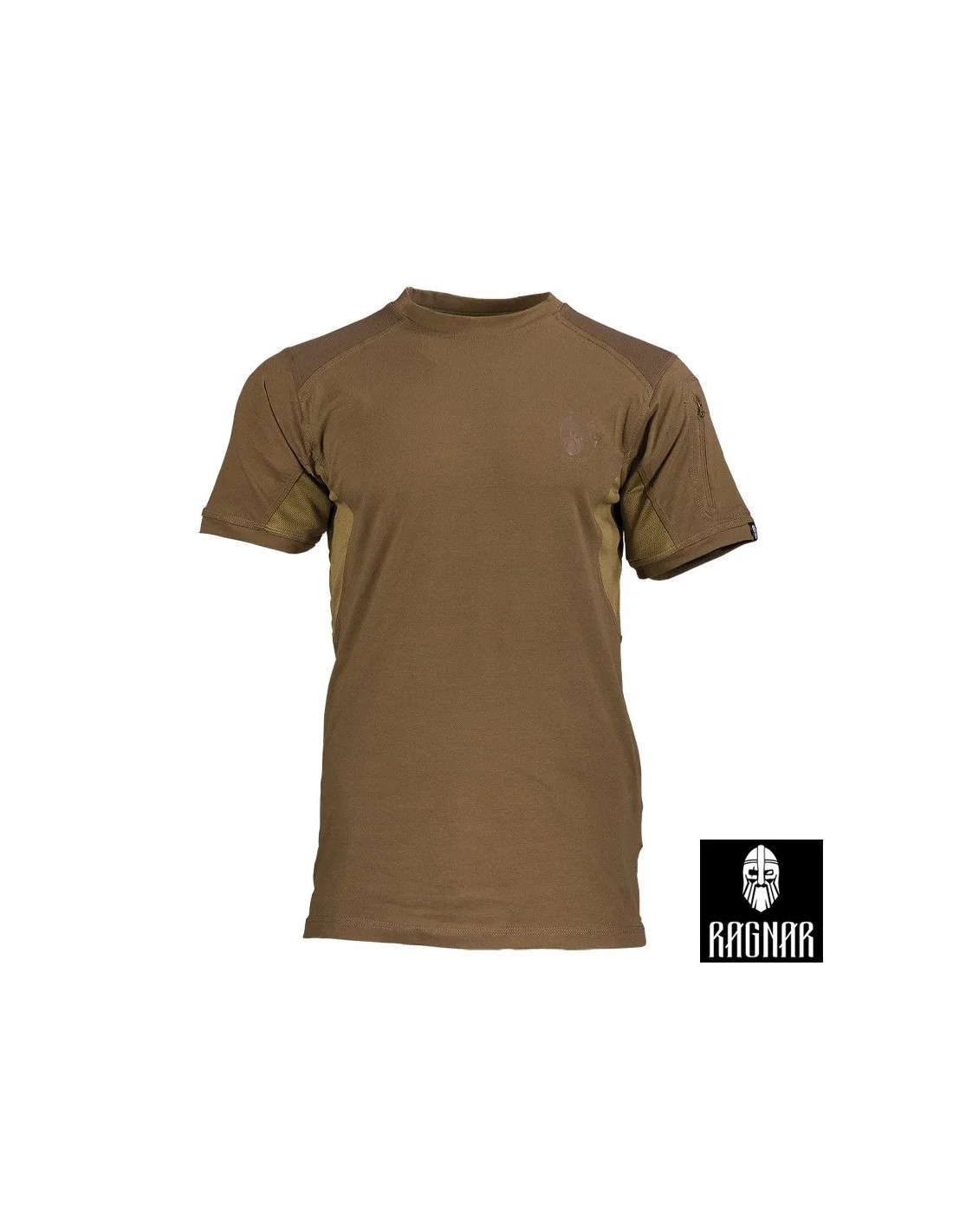 CAMISETA TÉCNICA MANGA CORTA TRANSPIRABLE CON BOLSILLO CREMALLERA COYOTE