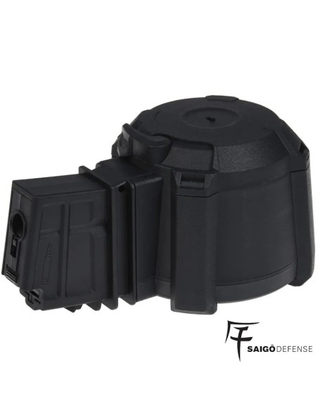 cargador-drum-electrico-m4-1000-rds-negro-saigo-defense-material-resistente