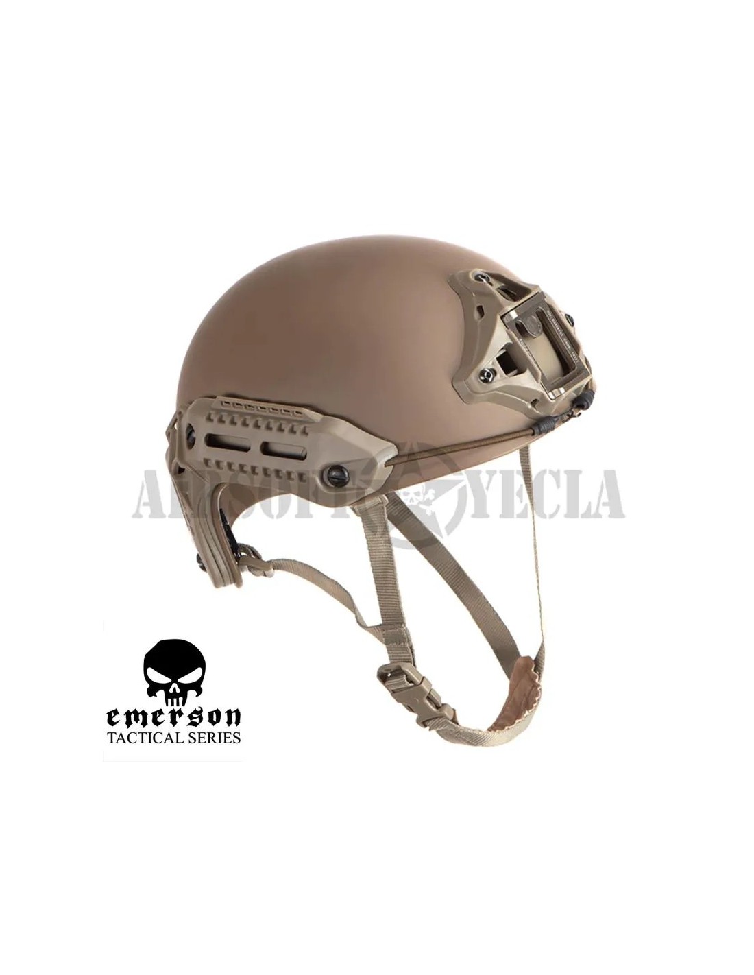 Casco militar con raíles laterales y montura frontal Coyote