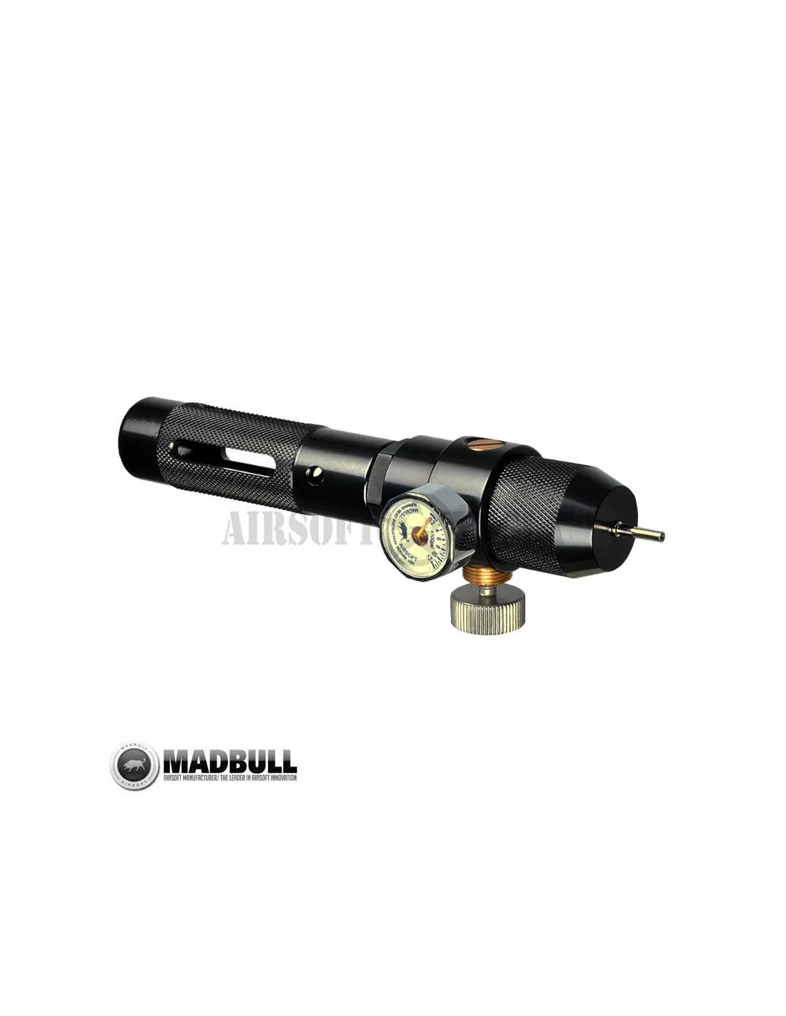 Adaptador CO2 para cartuchos de 12 gramos con regulador ajustable y manómetro para granadas BB