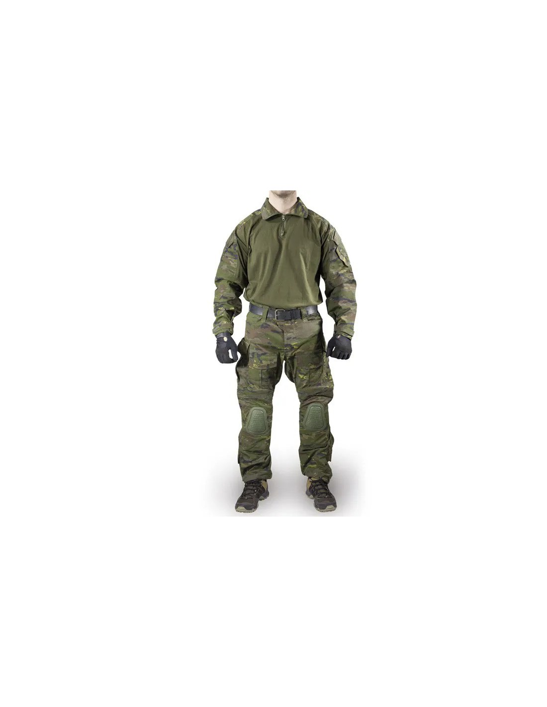 UNIFORME DE COMBATE CAMISETA TÁCTICA Y PANTALÓN CON RODILLERAS Y BOLSILLOS CARGO