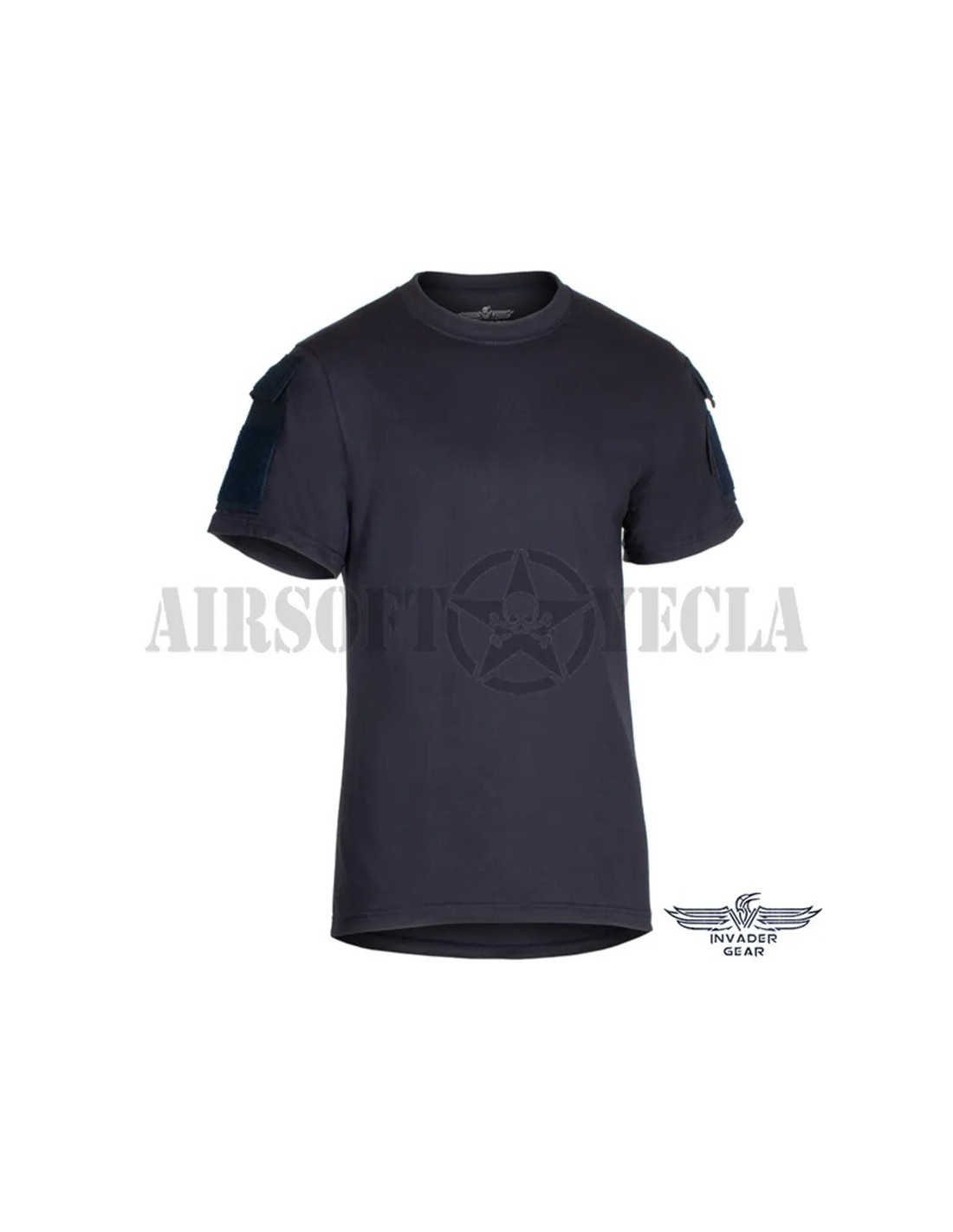 Camiseta táctica manga corta con dos bolsillos por manga y paneles de ganchos y bucles Marino