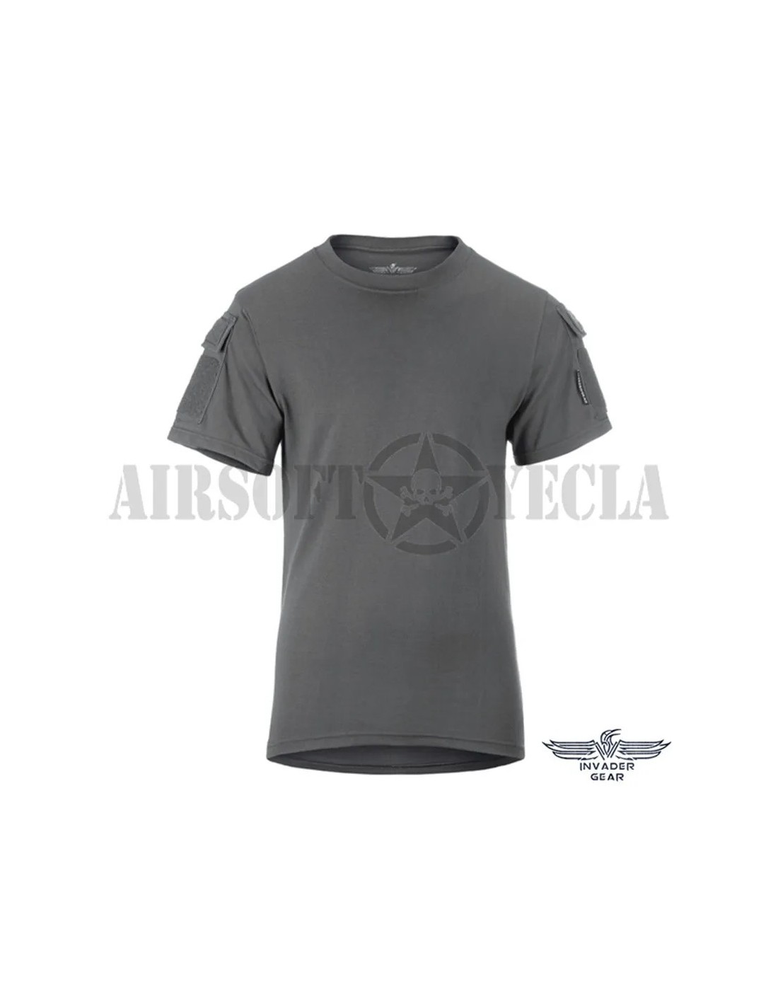 Camiseta táctica manga corta con bolsillos en mangas y paneles de ganchos y bucles