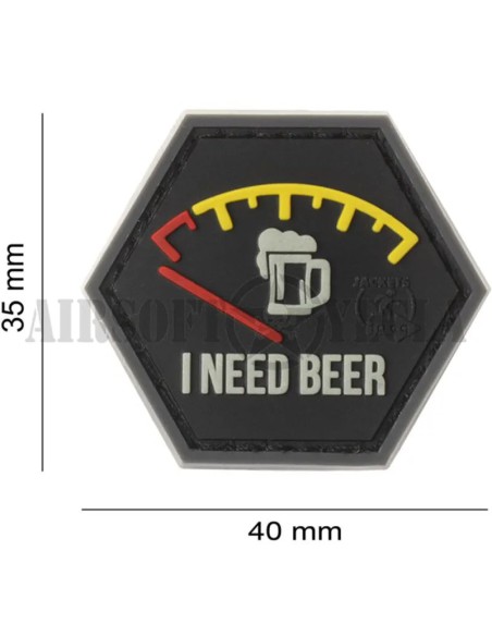 parche-i-need-beer-goma-rojo-cerca