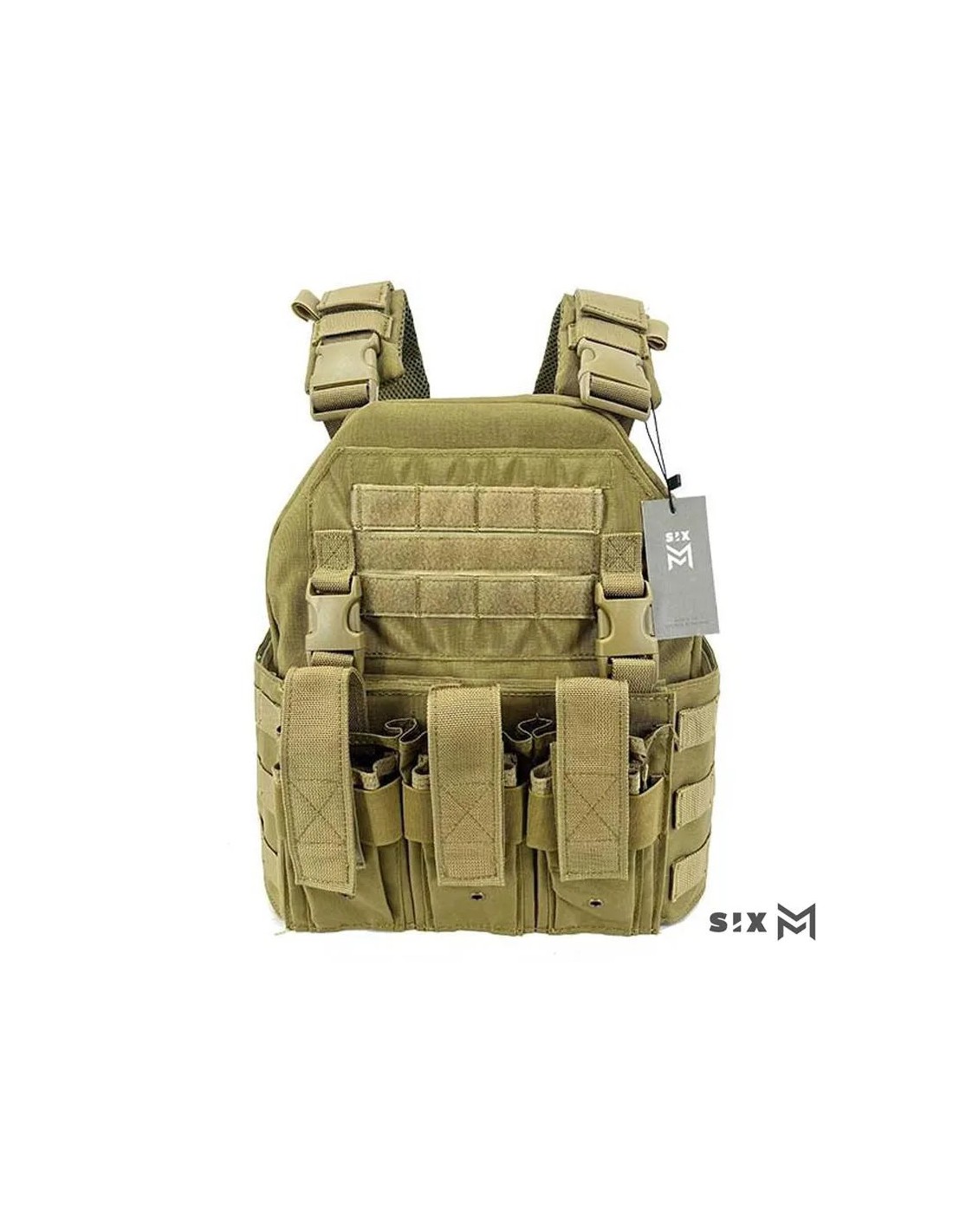Chaleco táctico con portacargadores triple, bolsillos y ajuste modular Tan