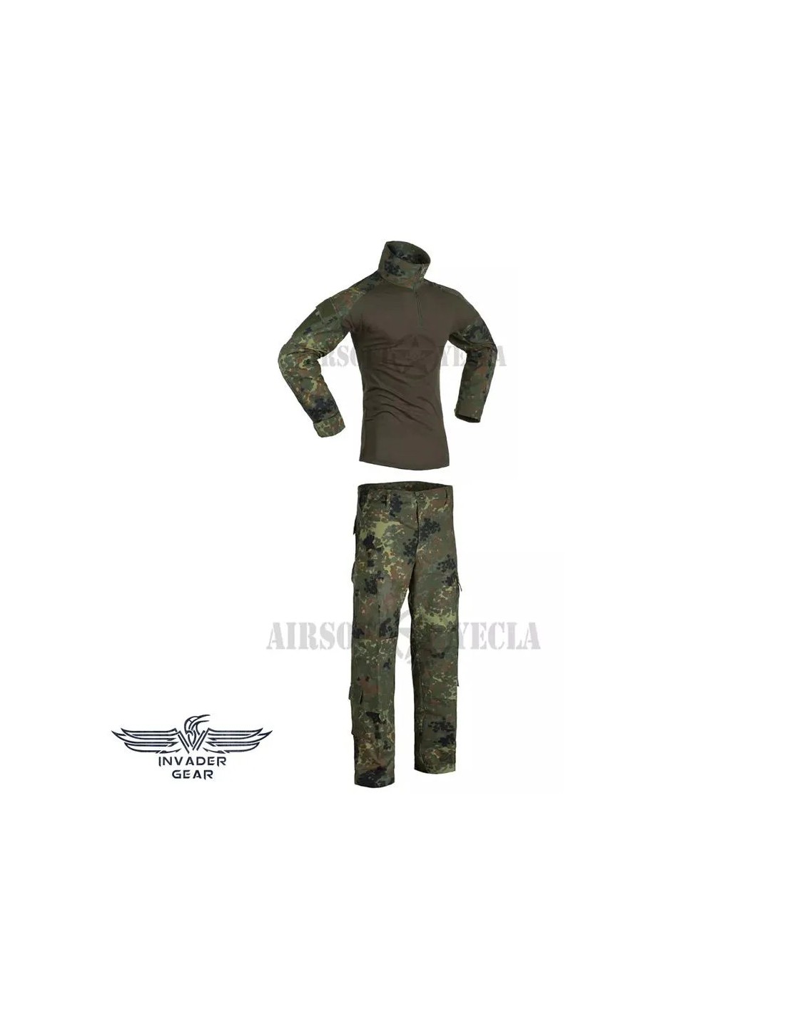 Uniforme de combate sudadera y pantalón antidesgarro con bolsillos de carga y refuerzo de rodillas Flecktarn