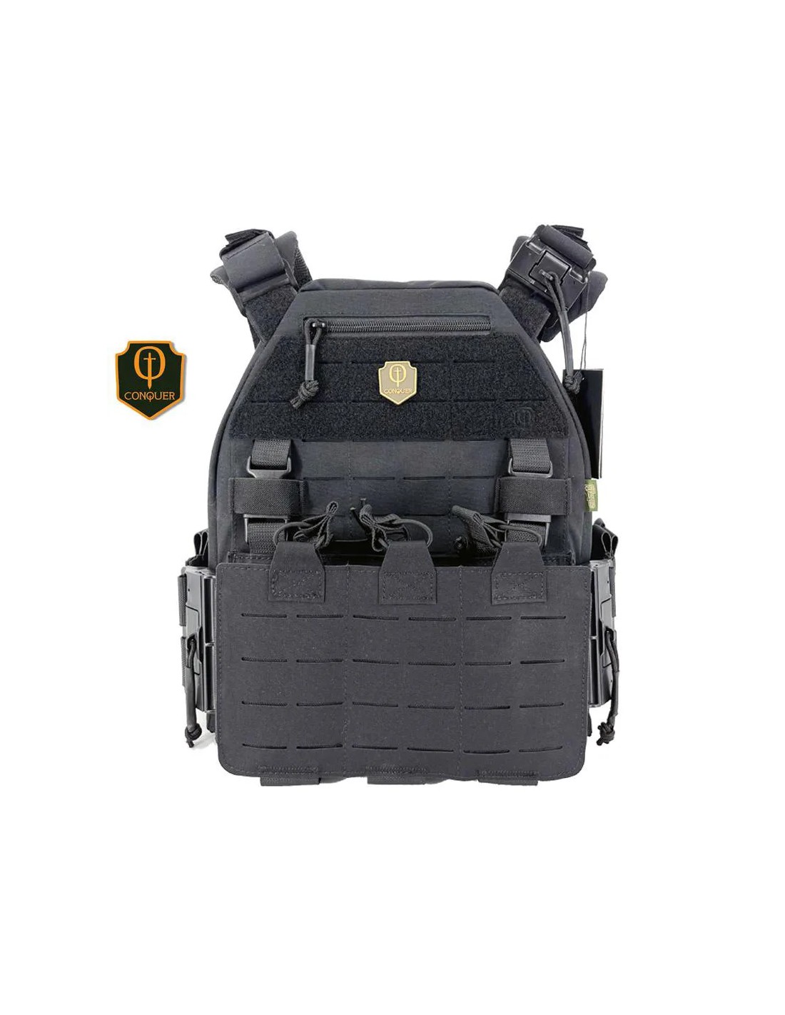 Chaleco porta cargadores MQR con sistema magnético acolchado modular malla 3D hombreras acolchadas porta pistola triple porta cargador frontal corte láser