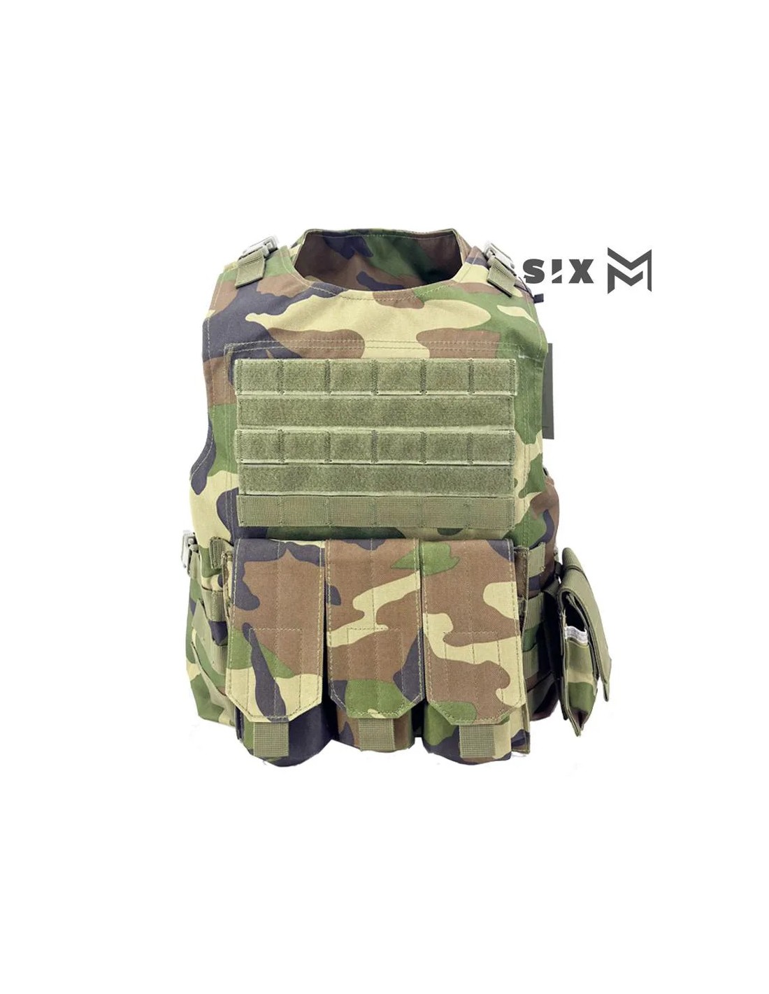 Chaleco táctico porta cargadores triple M4 doble pistola bolsillo trasero panel de velcro Boscoso