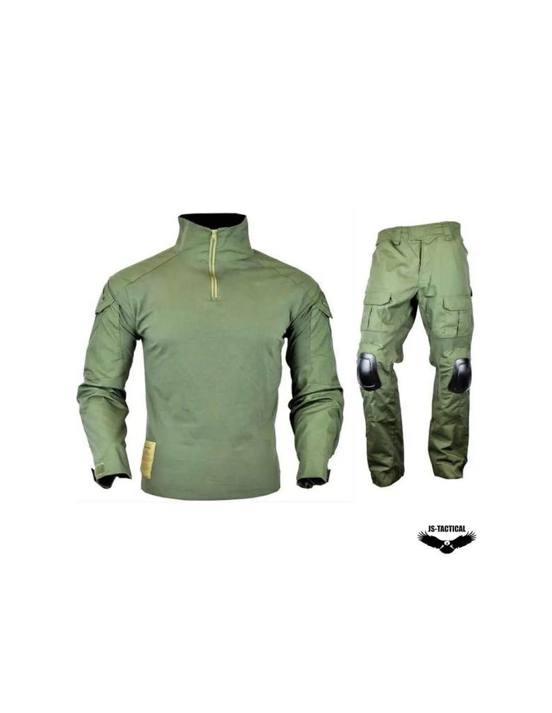 Uniforme táctico camiseta y pantalón con coderas y rodilleras desmontables Oliva