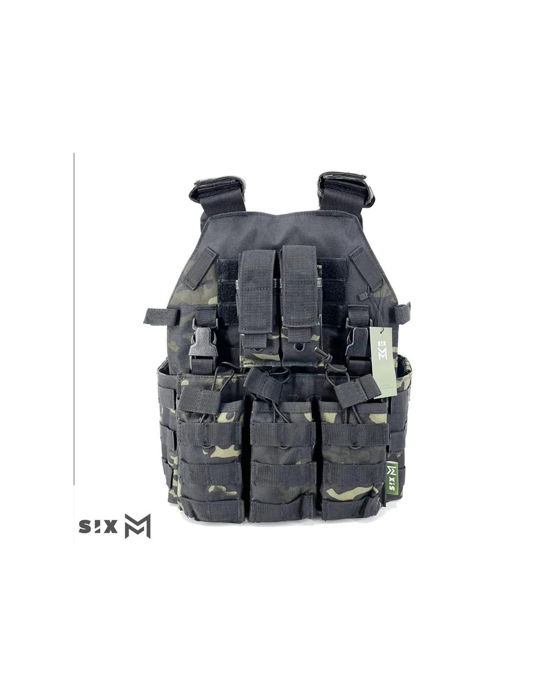 Chaleco porta cargadores triple M4 apertura superior con doble porta cargadores para pistola y porta accesorios con cinturón abdominal ajustable con cordón elástico
