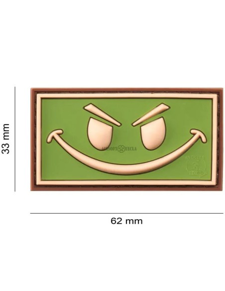 parche-de-goma-evil-smile-rojo-verde-marron-vista-lateral