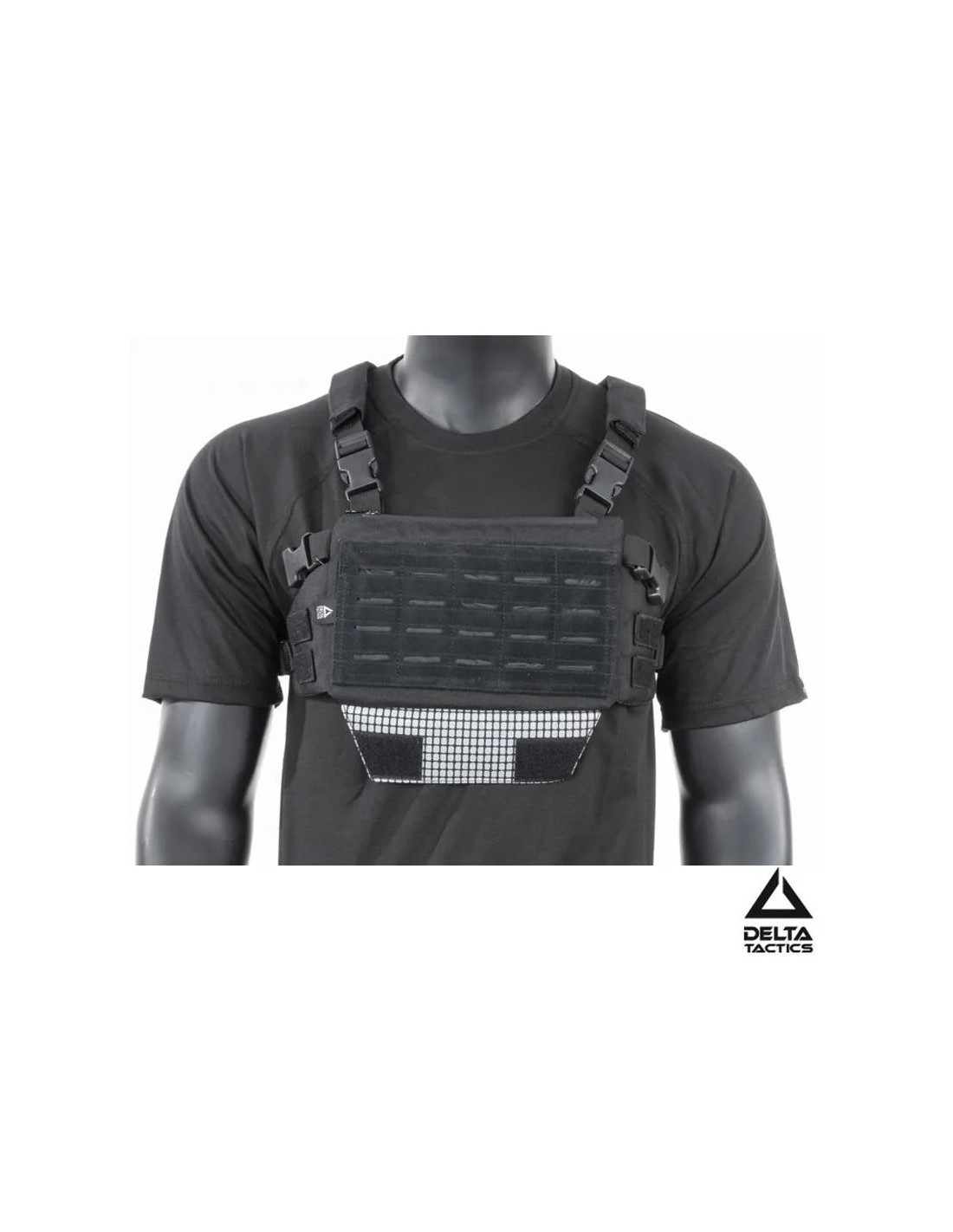 Pechera táctica modular acolchada con panel MOLLE corte láser porta cargadores y bolsillo con cremallera