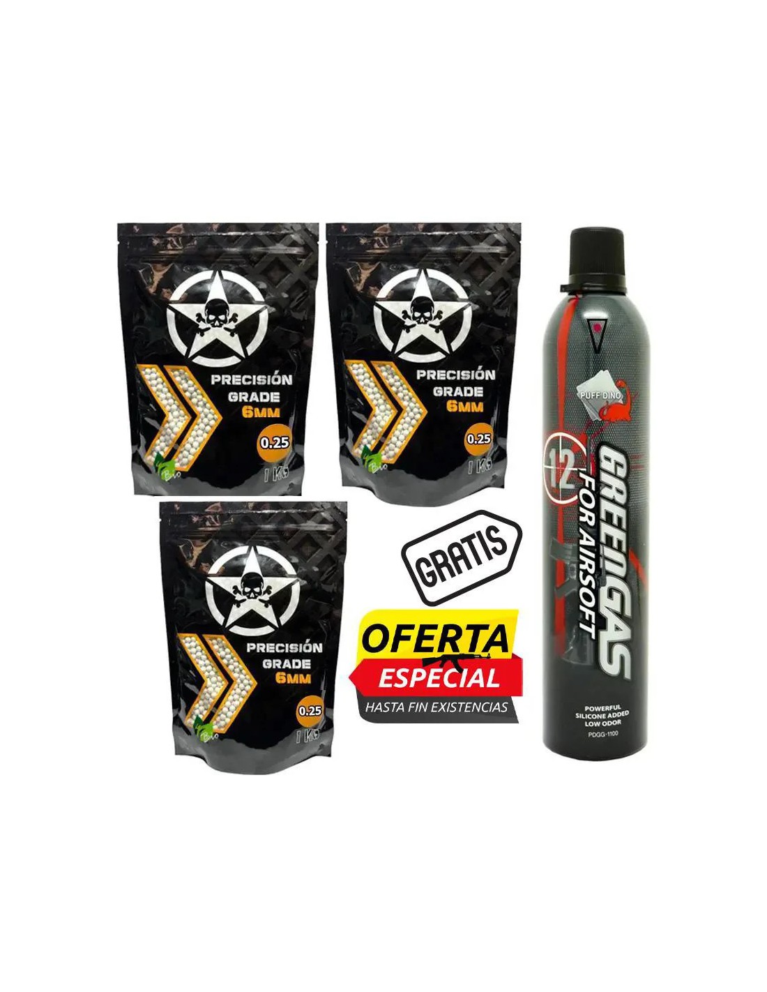 Pack BOLAS 0,25 g 4000 unidades + GAS CO2 600 ml 12 kg + SILICONA de regalo