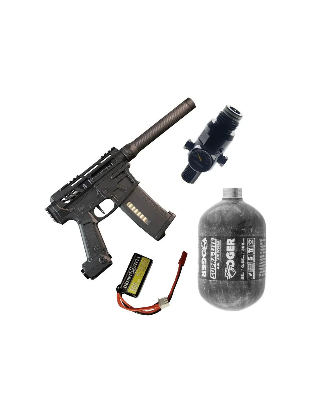 Pack Heretic II + Batería HPA Mini LiPo 7,4V 300mAh + Regulador de aire de alta presión + Botella de aire 0,8 litros a 4500 psi