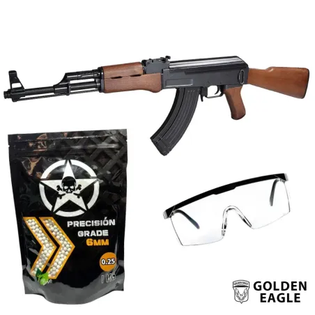 PACK COMPLETO AK47 ELÉCTRICA - GOLDEN EAGLE - AirSoftYecla.es