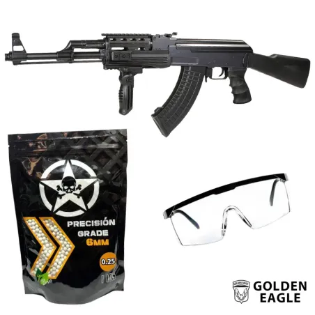 PACK COMPLETO AK47 ELÉCTRICA BLACK 6809 GOLDEN - AirSoftYecla.es