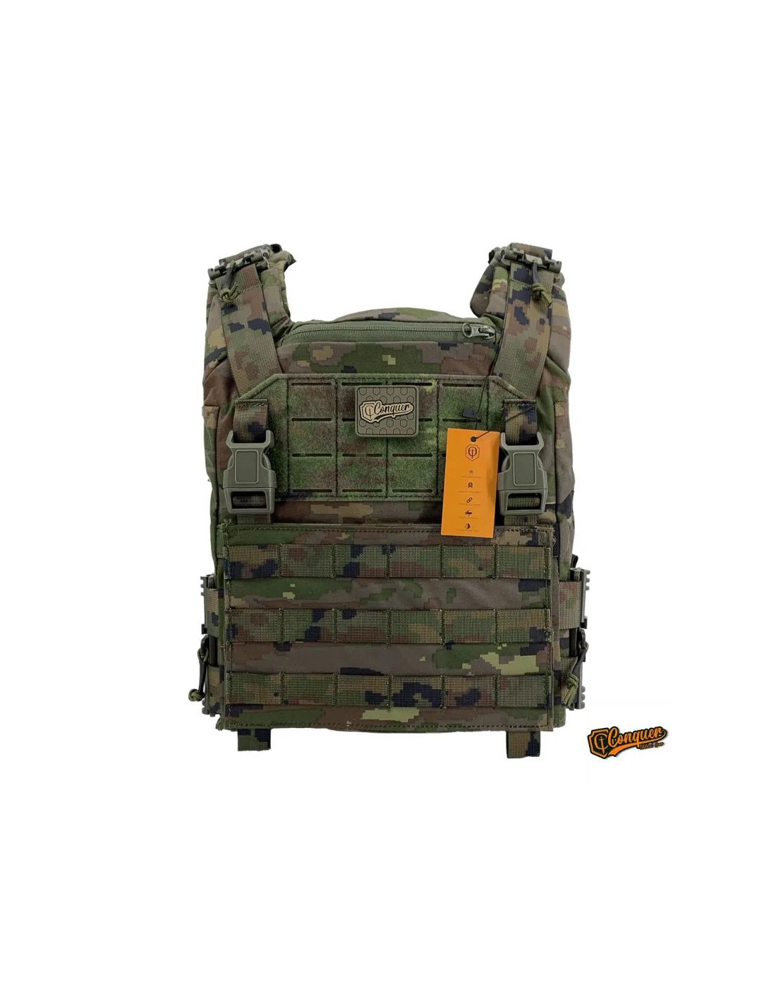 Chaleco táctico modular con liberación rápida, sistema MOLLE y 3 portacargadores M4 Boscoso