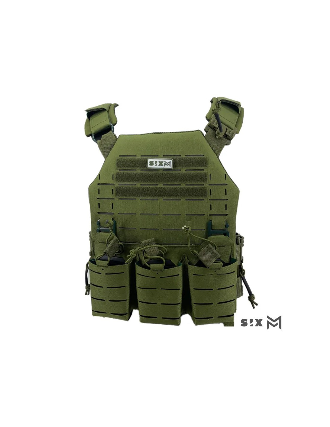 Chaleco portaplacas táctico MOLLE corte láser con triple bolsillo frontal Oliva