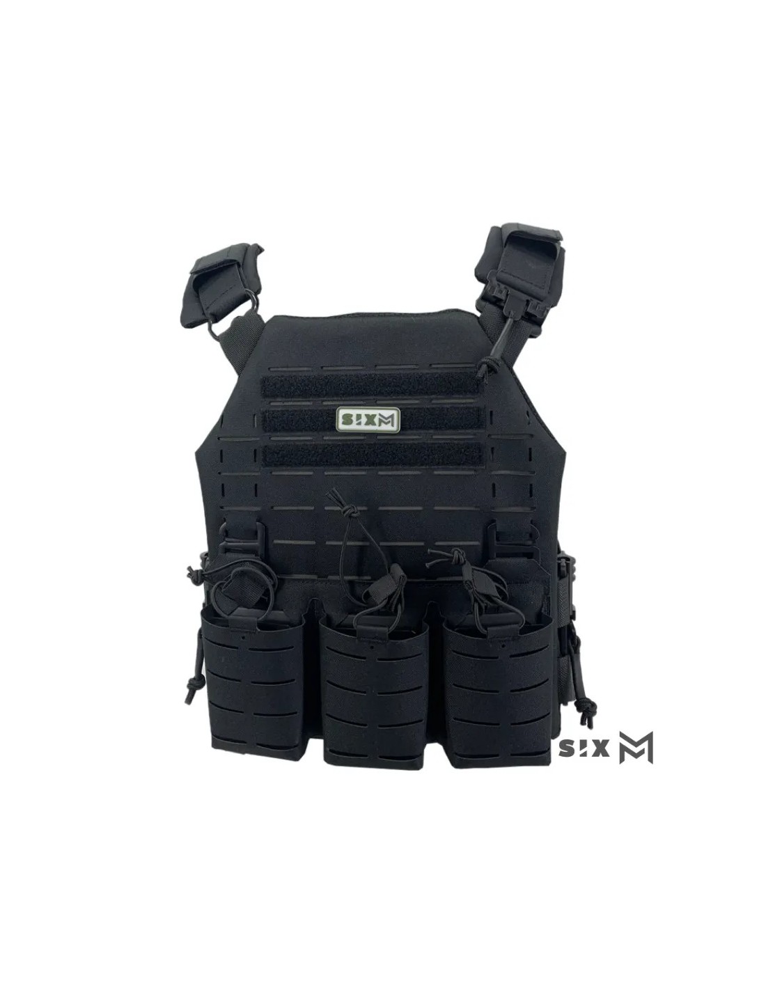 Chaleco portaplacas táctico con sistema MOLLE corte láser triple porta cargadores y liberación rápida