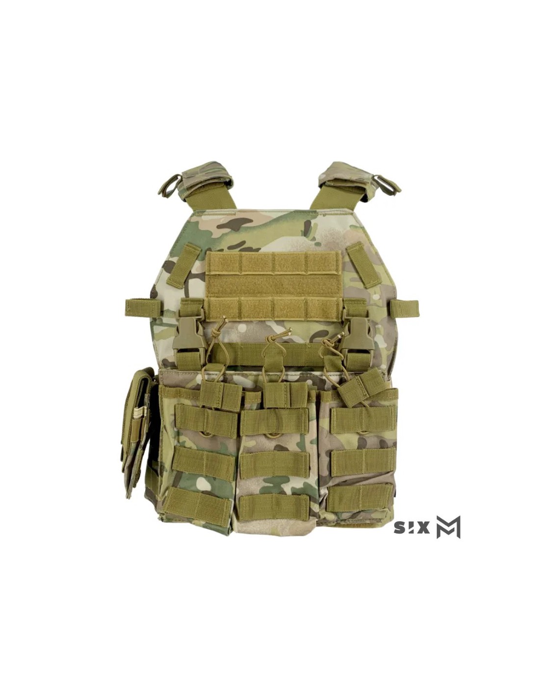 Chaleco táctico modular con portacargadores triple tipo M4 de apertura superior doble porta cargadores para pistola y cummerbund con cuerda elástica Multicam