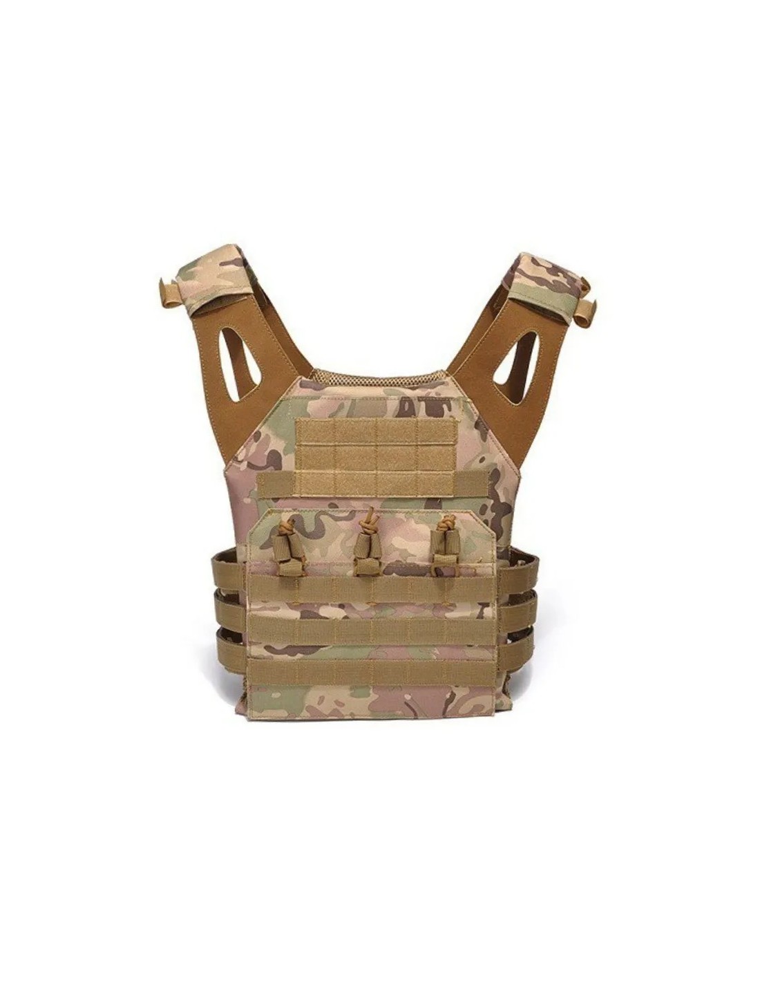 Chaleco táctico porta placas ligero ajustable con bolsillo para 3 cargadores Multicam