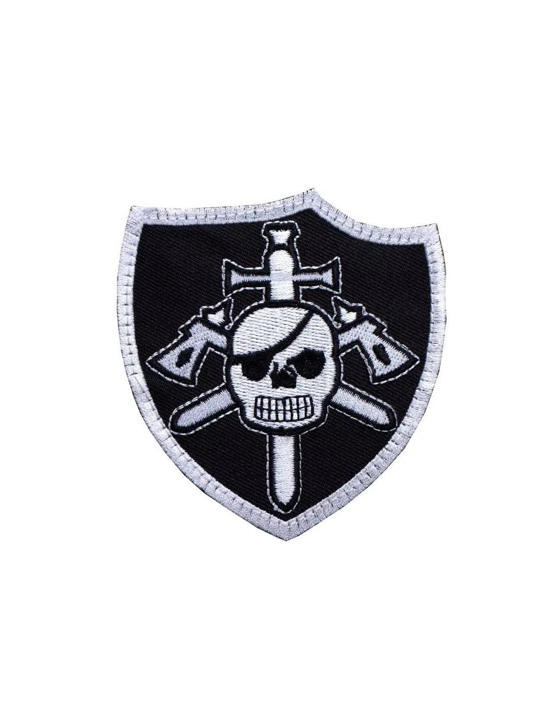 PARCHA BORDADA CALAVERA CRUZADA CON ESPADA Y HACHA