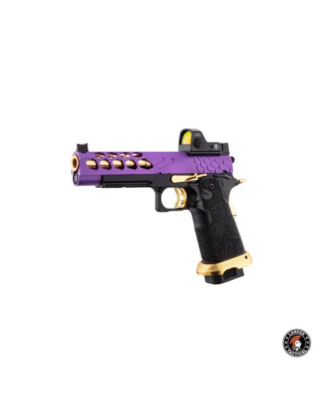 pistola-airsoft-gbb-stryk-hi-capa-5.1-violeta-y-oro-lancer-tactical-frontal