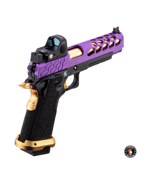 pistola-airsoft-gbb-stryk-hi-capa-5.1-violeta-oro-lancer-tactical-rmr-en-accion