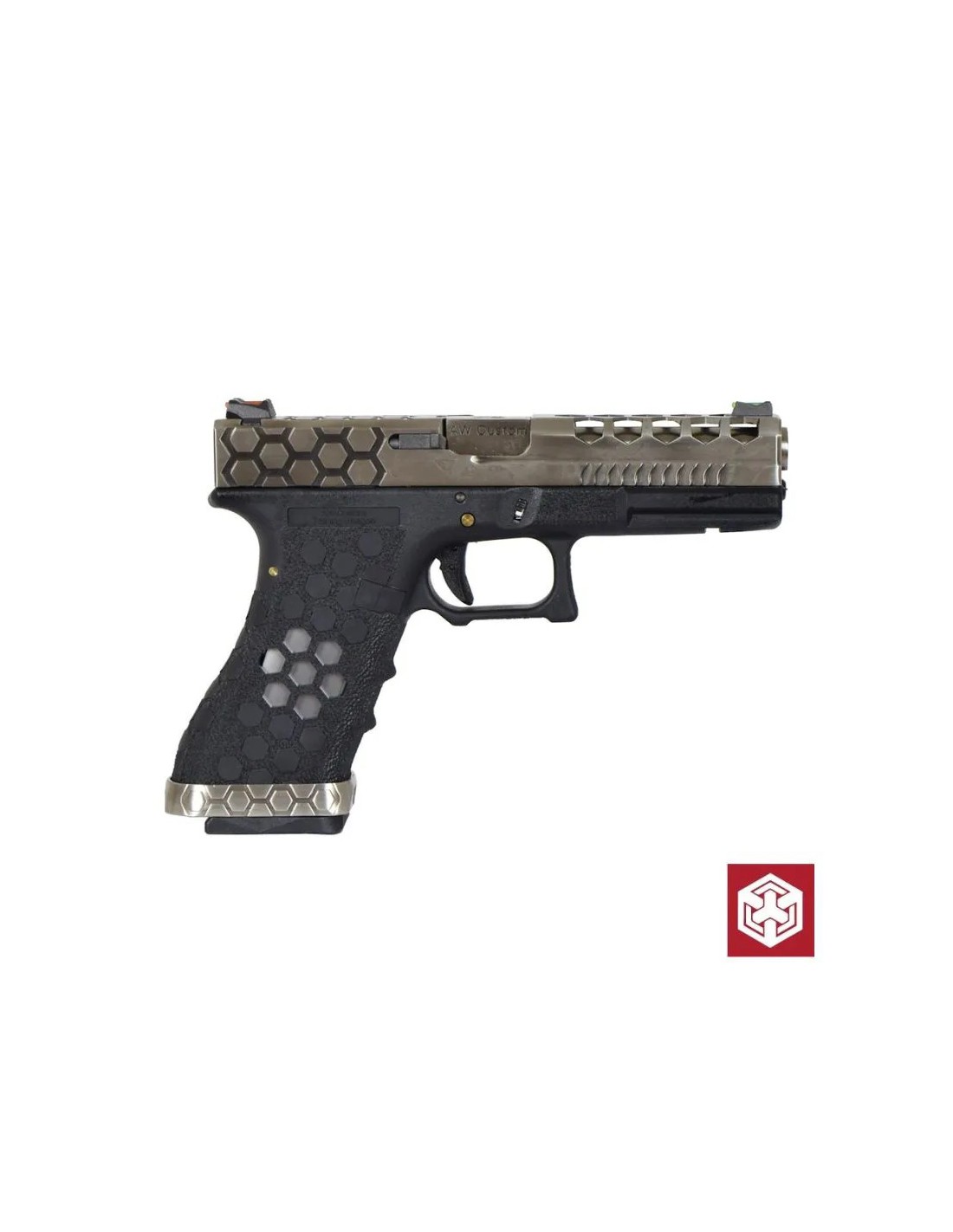 Glock 17 Corte Hexagonal Corredera CNC Esqueleto Miras de Fibra Óptica Raíl 20 mm