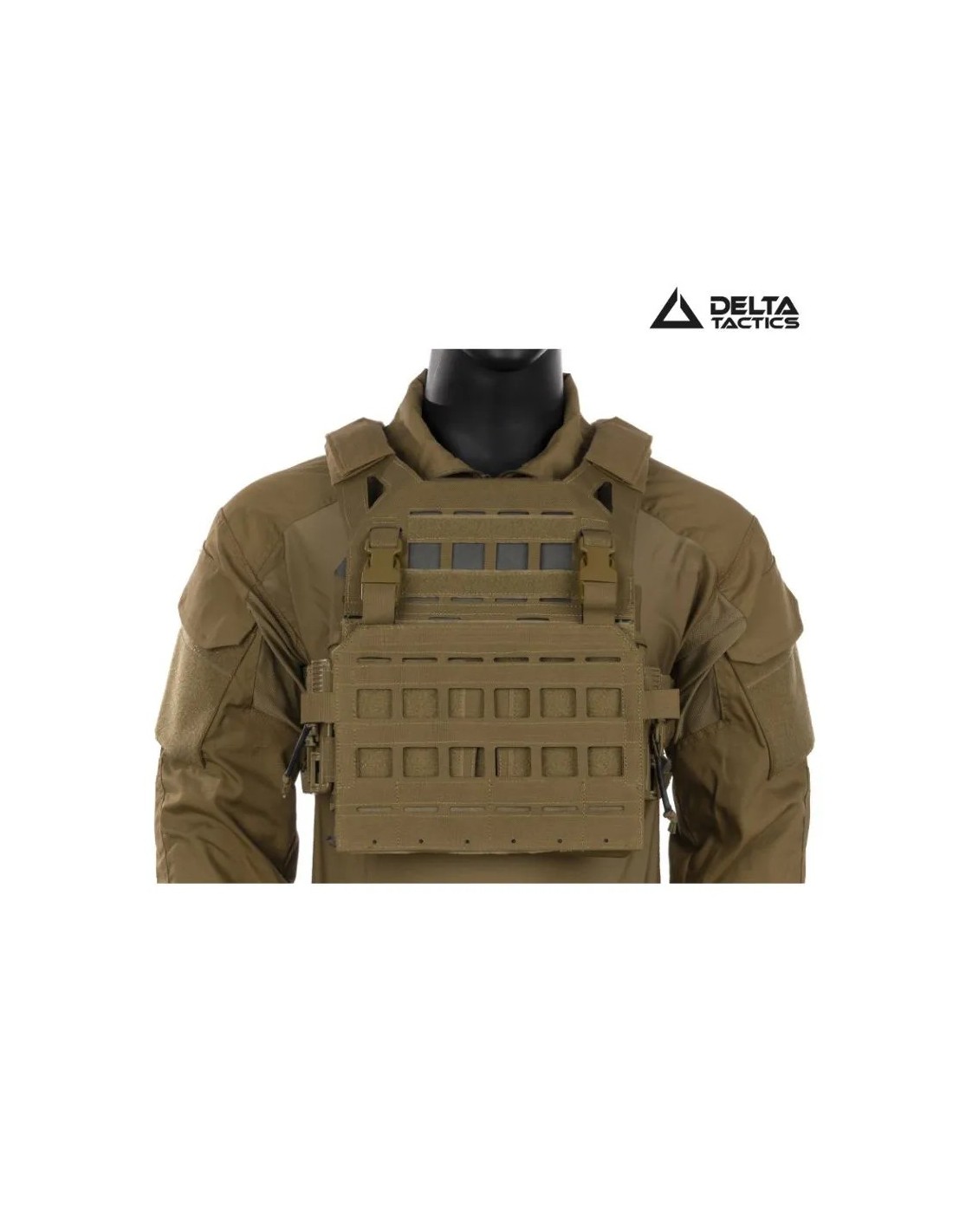 Chaleco portaplacas modular ligero con MOLLE corte láser y liberación rápida Coyote