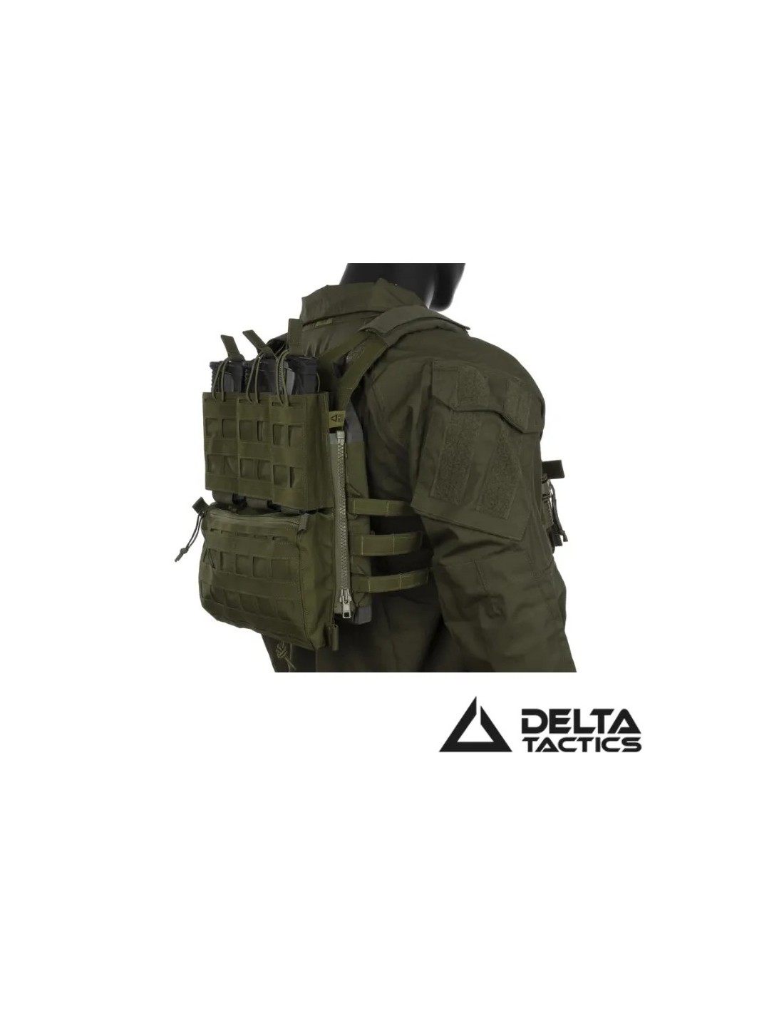 Panel Trasero Modular Porta Cargadores Triple Bolsillo Cremallera Velcro Oliva