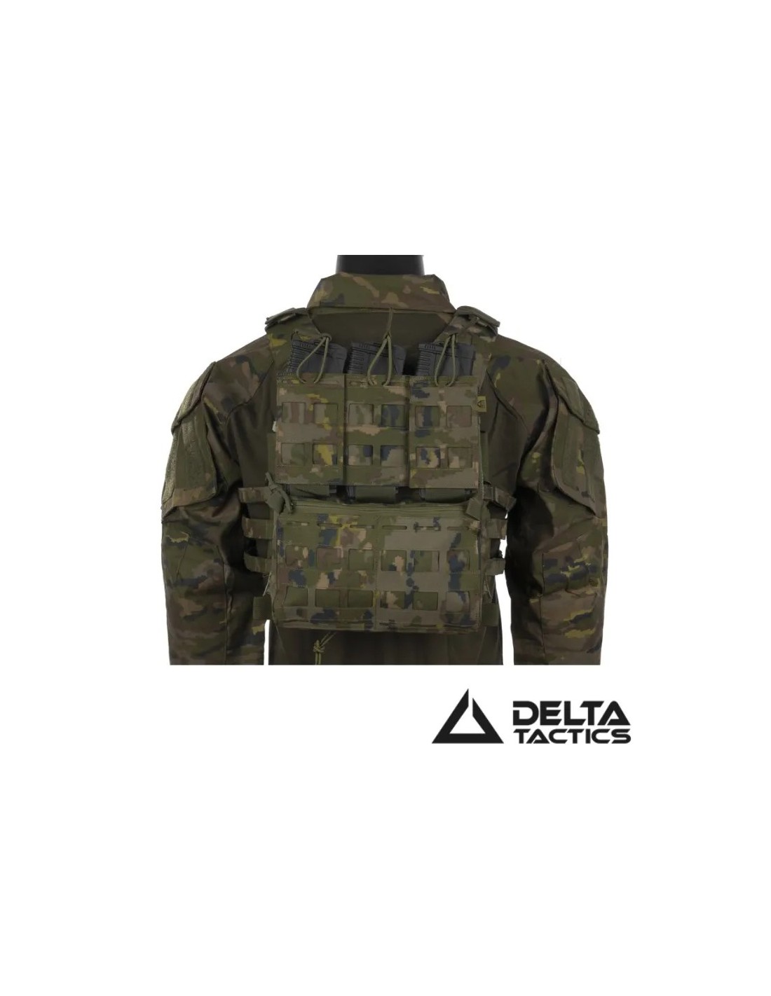 Panel Trasero de Asalto Porta cargadores triple con bolsillo cremallera tira de velcro y MOLLE Boscoso