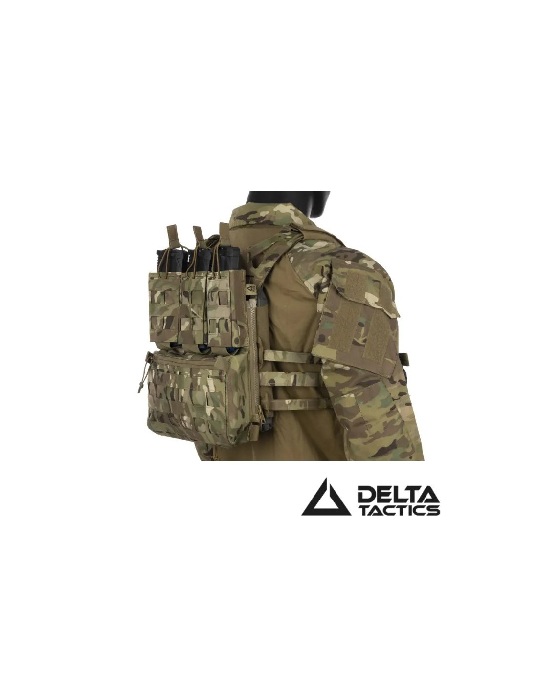 Panel trasero táctico con triple porta cargadores bolsillo con cremallera velcro frontal compatible MOLLE MTC