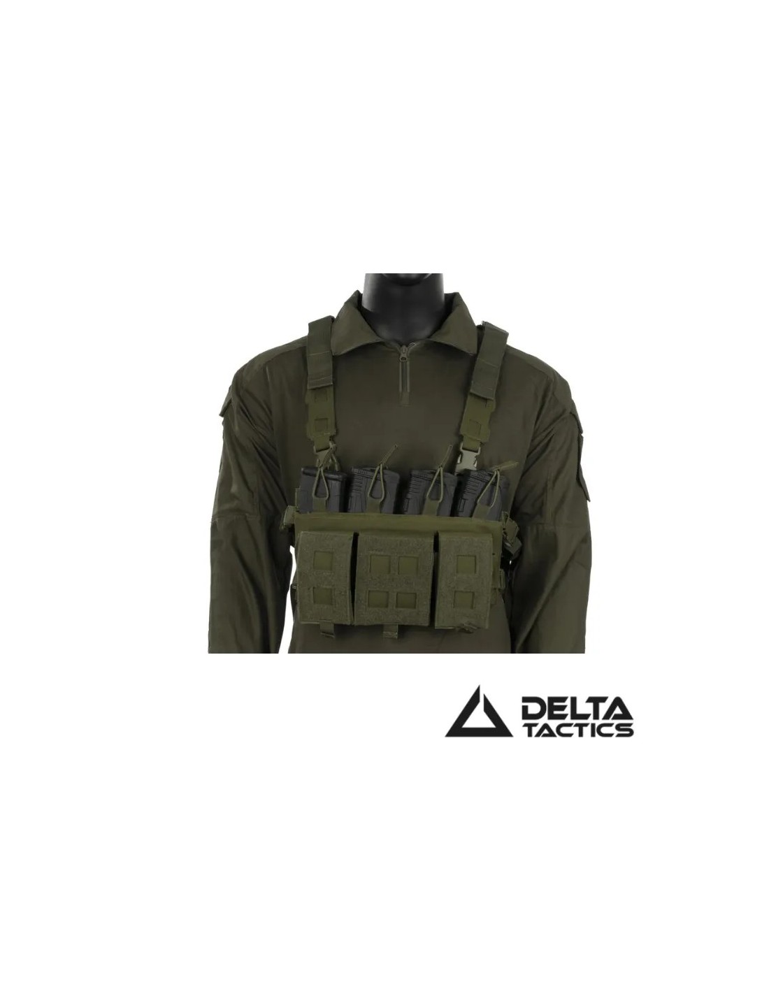 Chaleco modular porta 4 cargadores compatibles M4 AK G36 MOLLE corte láser panel trasero con cremallera Oliva