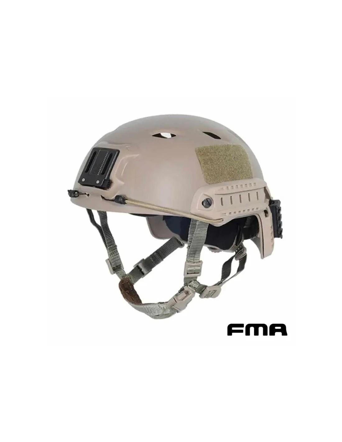 Casco ACH táctico con raíles laterales y montura frontal para visión nocturna Tan