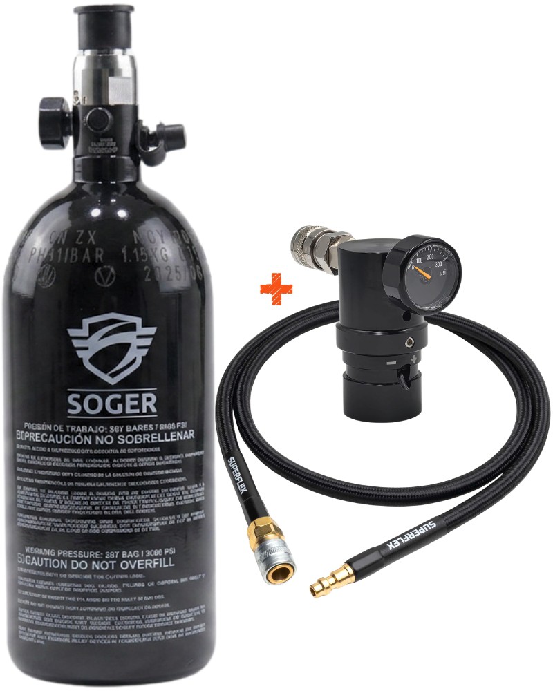 Kit completo de HPA (Botella 0.8L + Regulador + Línea) - Airsoft Yecla