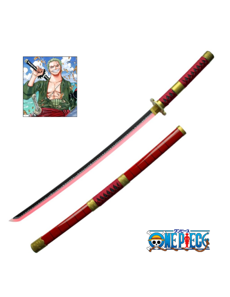 Katana Roronoa Zoro Sandai Kitetsu de madera con LED rojo y humo - One Piece - Blood Heritage