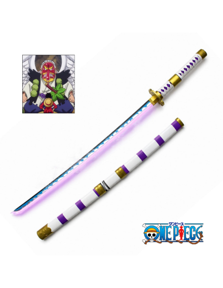 Katana Kozuki Sukiyaki Nidai Kitetsu de madera con LED RGB y humo 103 cm - One Piece - Blood Heritage