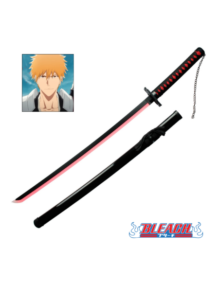 Katana Ichigo Kurosaki - Tensa Zangetsu de madera negra con LED rojo y humo 103 cm - Bleach