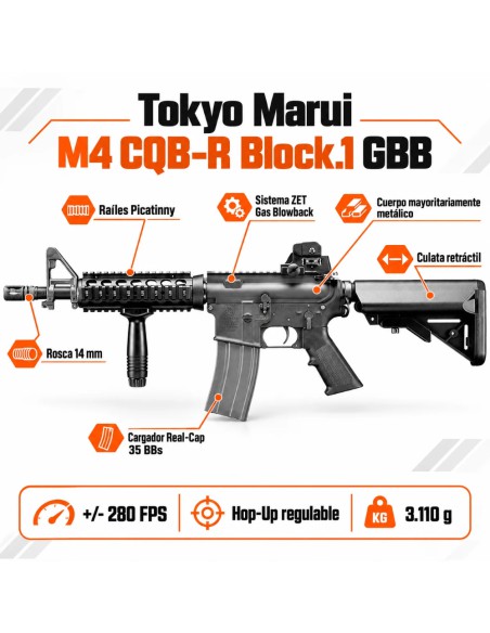 Tokyo Marui M4 CQB-R Block.1 GBB | Fusil Airsoft Realista