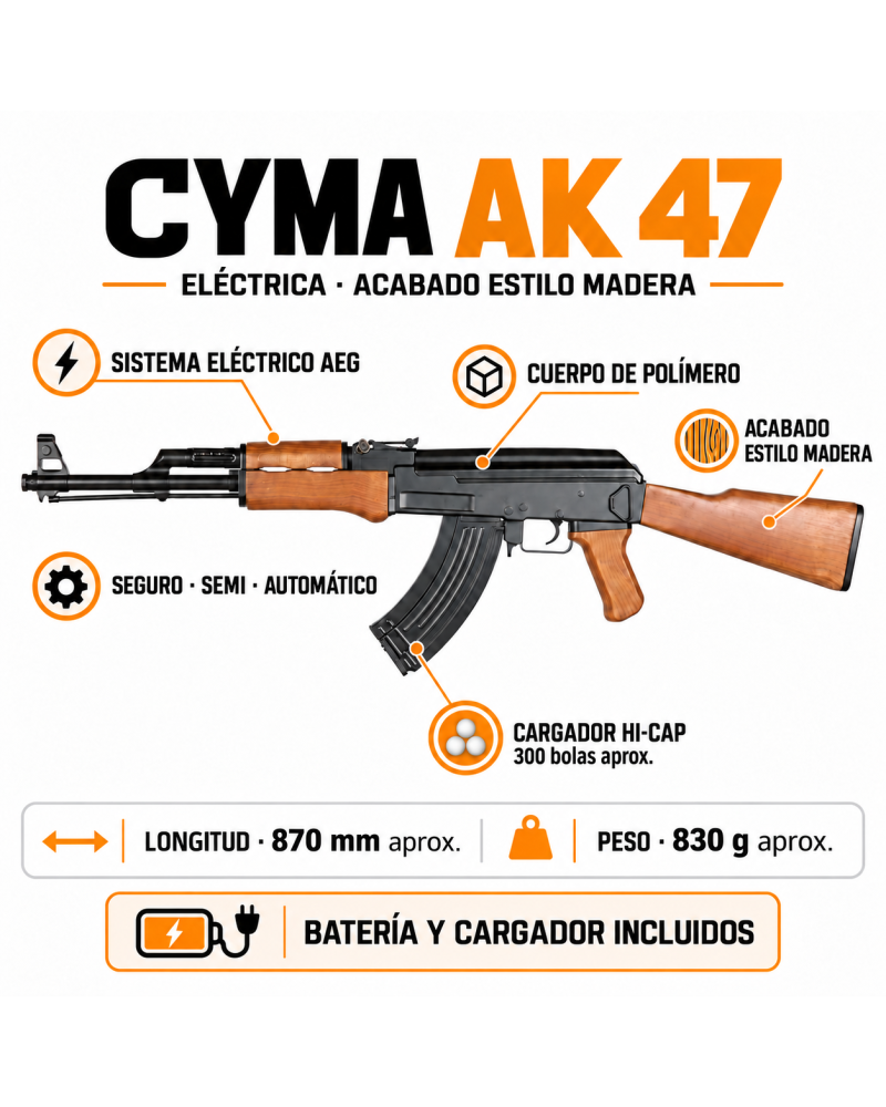 AK47 Airsoft Eléctrica CYMA Madera | Ideal para Empezar