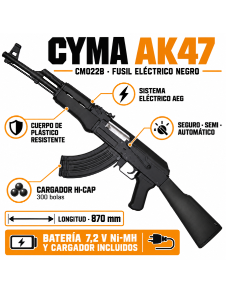 AK 47 ELÉCTRICA COLOR NEGRO - CYMA - AirSoftYecla.es 2