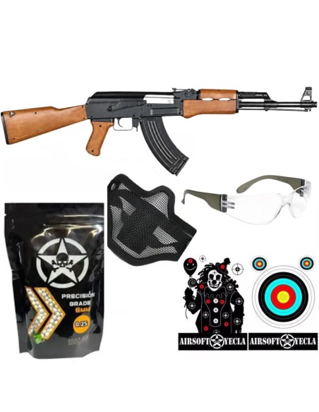 SUPER PACK AK 47 ELÉCTRICA COLOR MADERA - CYMA