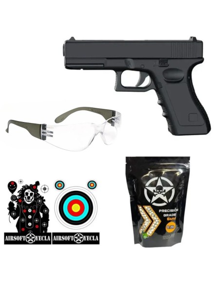 KIT COMPLETO PISTOLA METÁLICA DE MUELLE V20 - AirSoftYecla.es