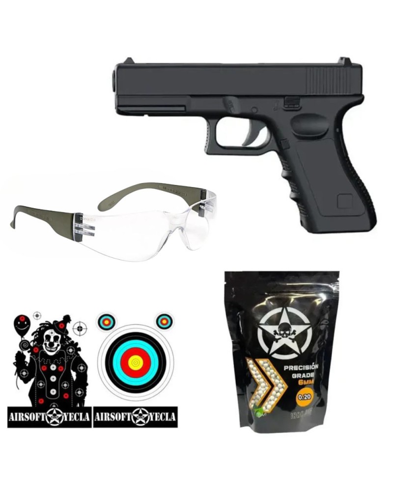 KIT COMPLETO PISTOLA METÁLICA DE MUELLE V20 - AirSoftYecla.es