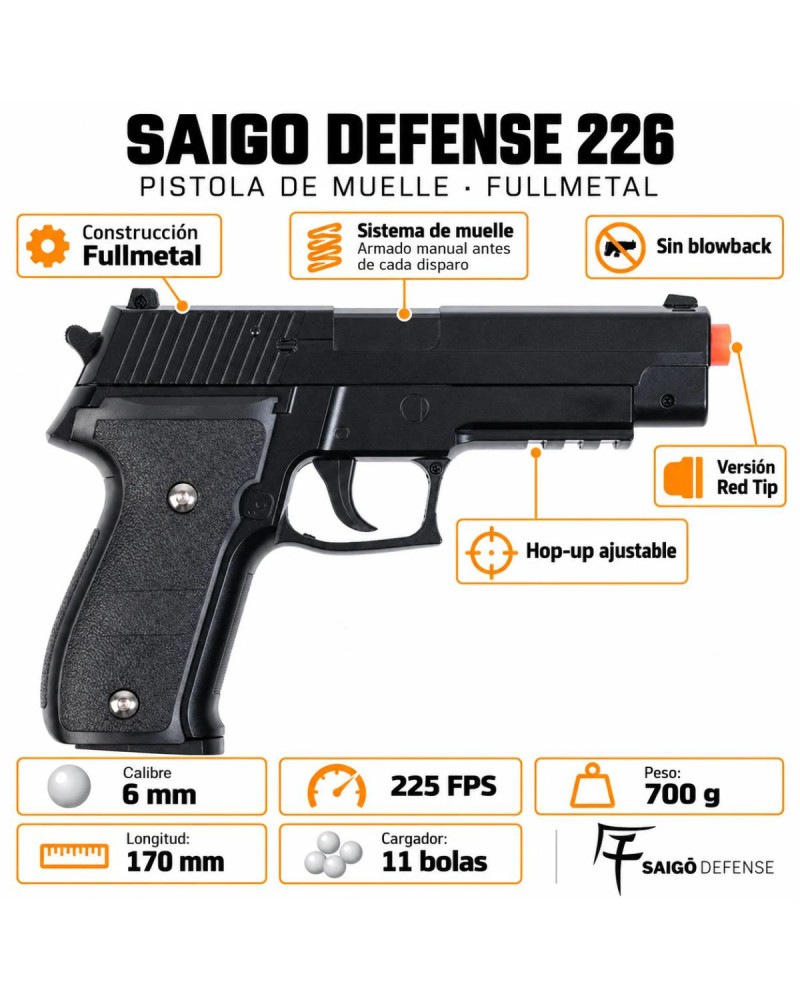 Pistola de muelle Saigo Defense 226 Fullmetal 6 mm | Airsoft Yecla